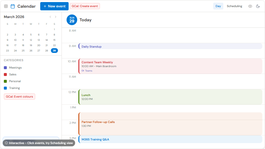 Outlook Web Calendar in week view showing events and People's calendars sidebar