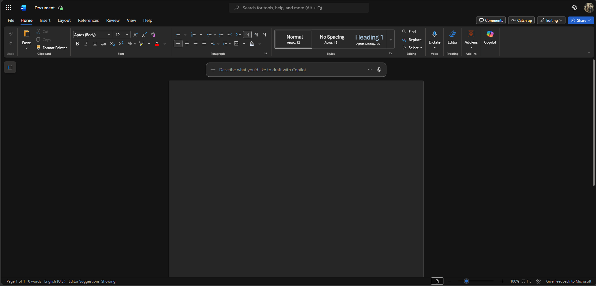 Word Online Home tab ribbon showing font, paragraph, and style controls