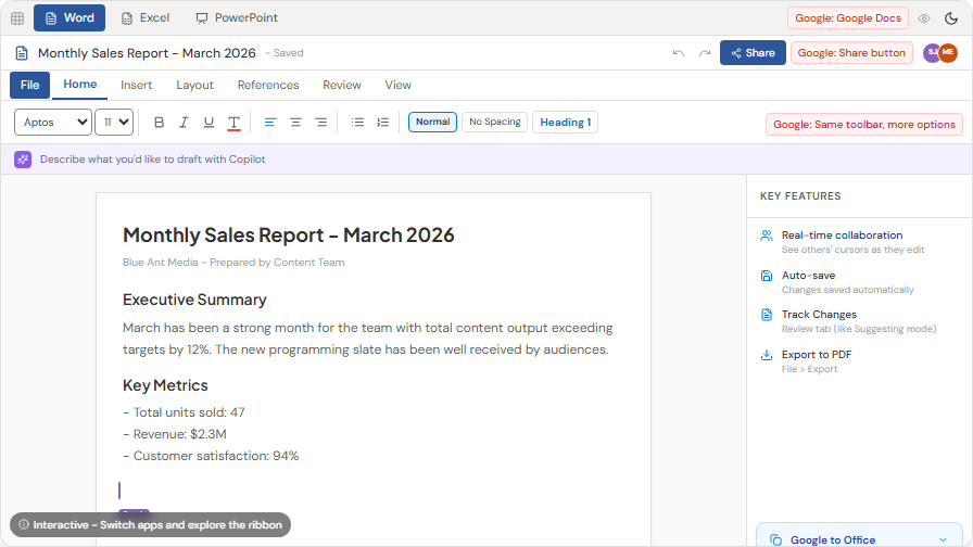 Word Online home page — your recent documents and templates