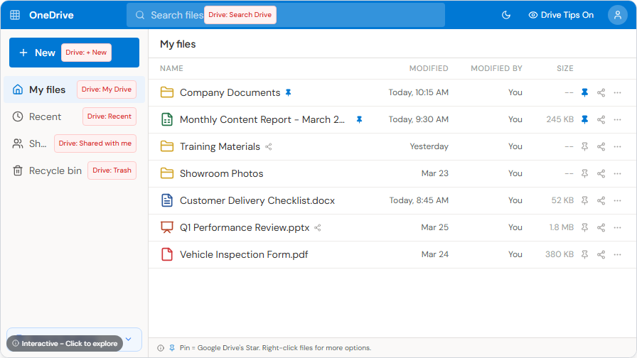 OneDrive home page in light mode