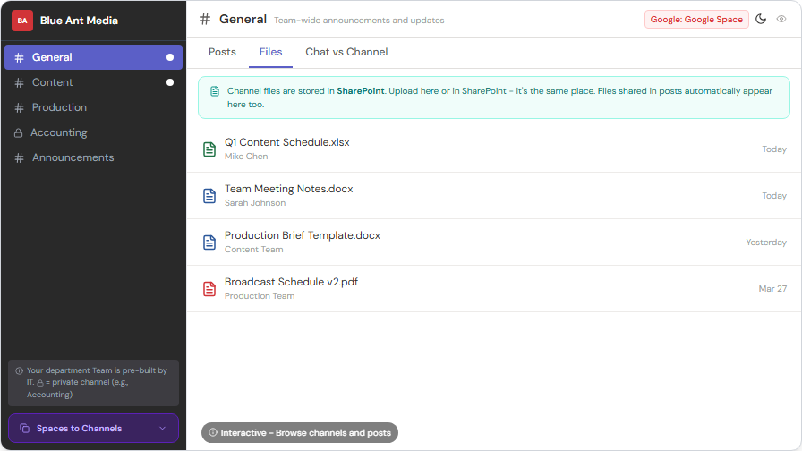 Teams channel Files tab with numbered project folders